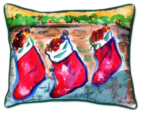Pair of Betsy Drake Christmas Stockings Large Indoor/Outdoor Pillows 16x20