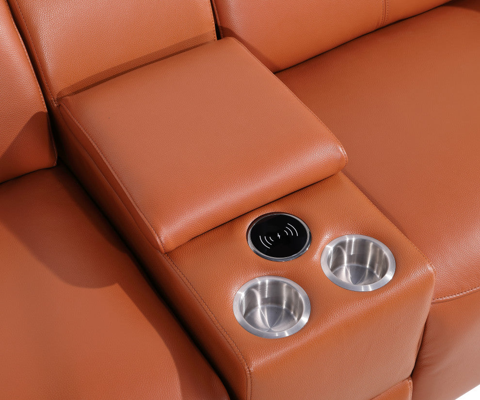 Niccolo Italian Leather 7-Piece L-Shaped Power Reclining Sectional, Camel