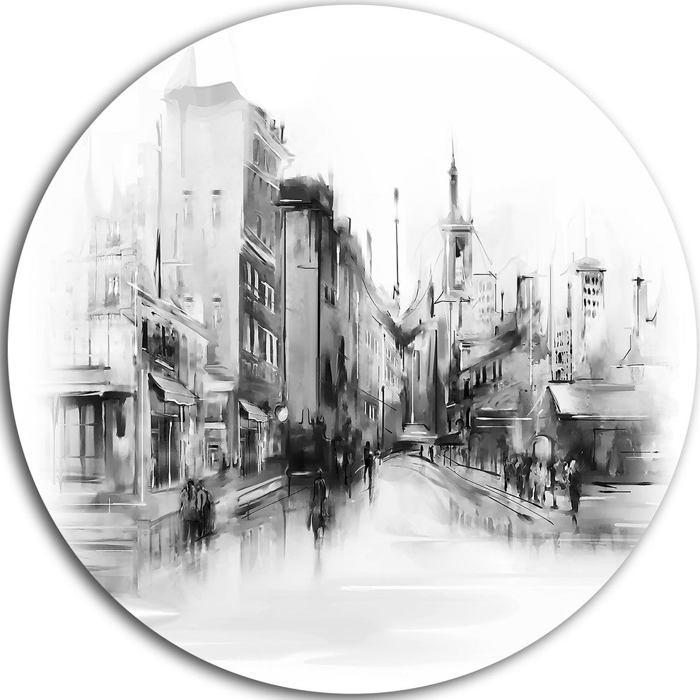 Black And White City, Cityscape Round Wall Art, 36"