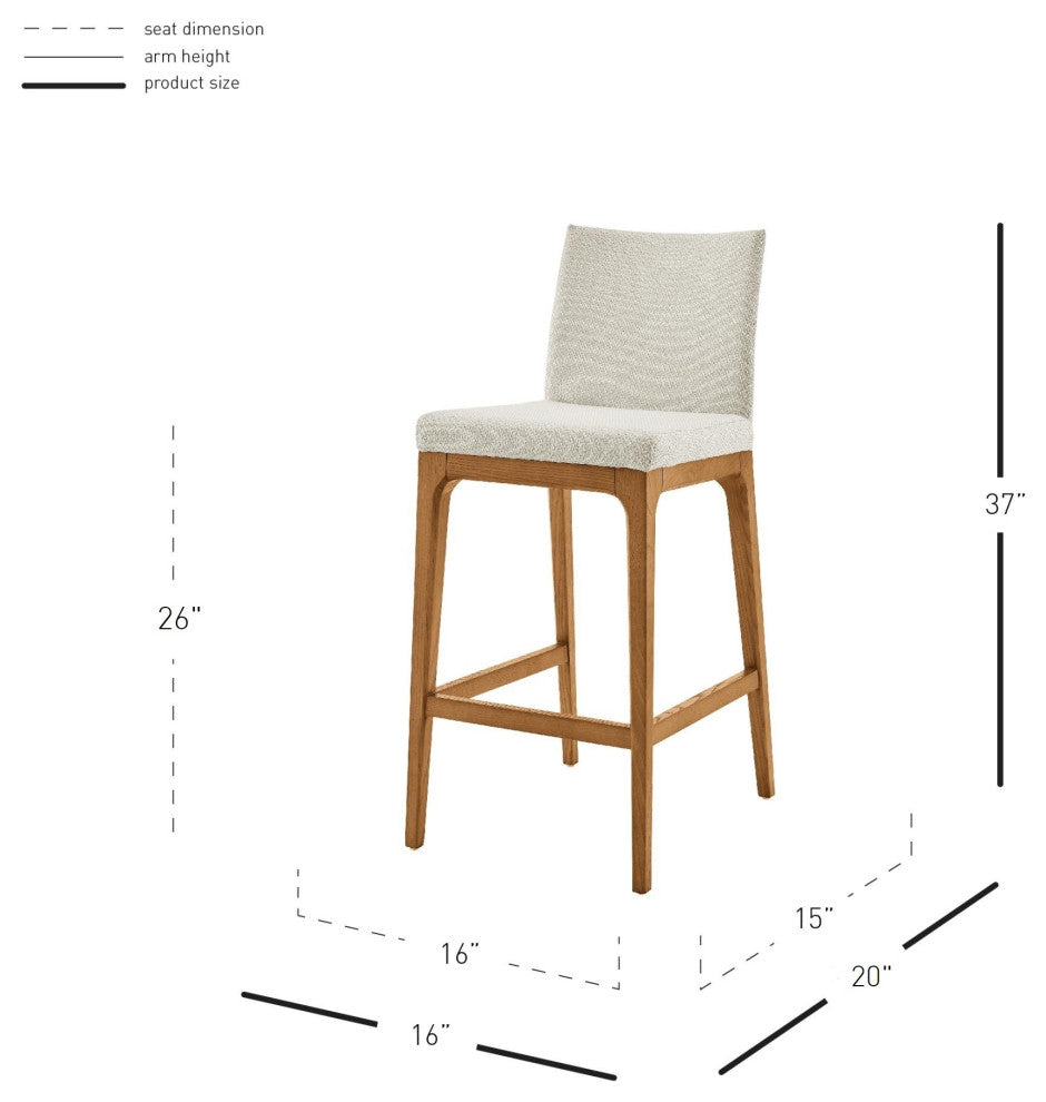Devon Counter stool Walnut LegsSet of 2, Cardiff Cream, Fabric