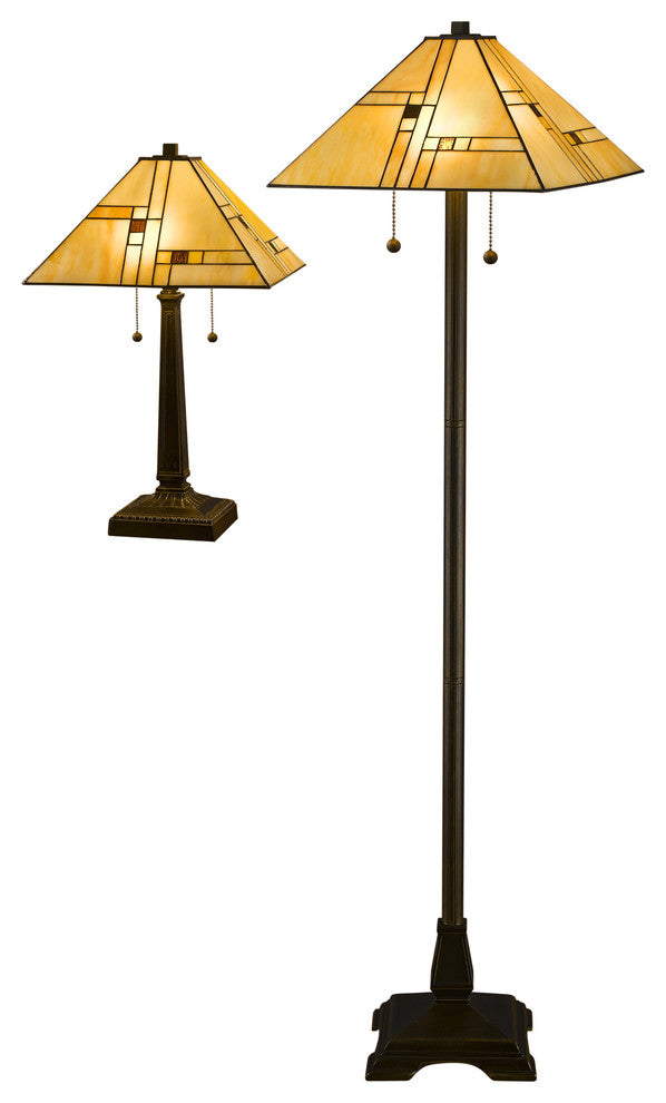 Serena d'italia Tiffany 2-Light White Mission Floor and Table Lamp Set