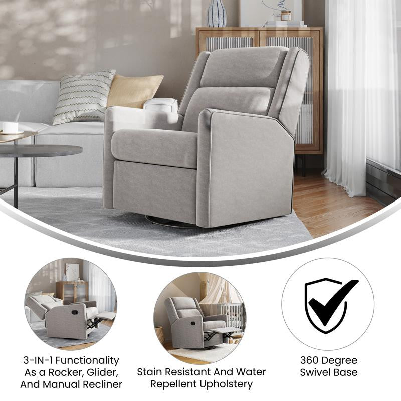 Cash Swivel Glider Rocker Recliner Chair, Light Gray