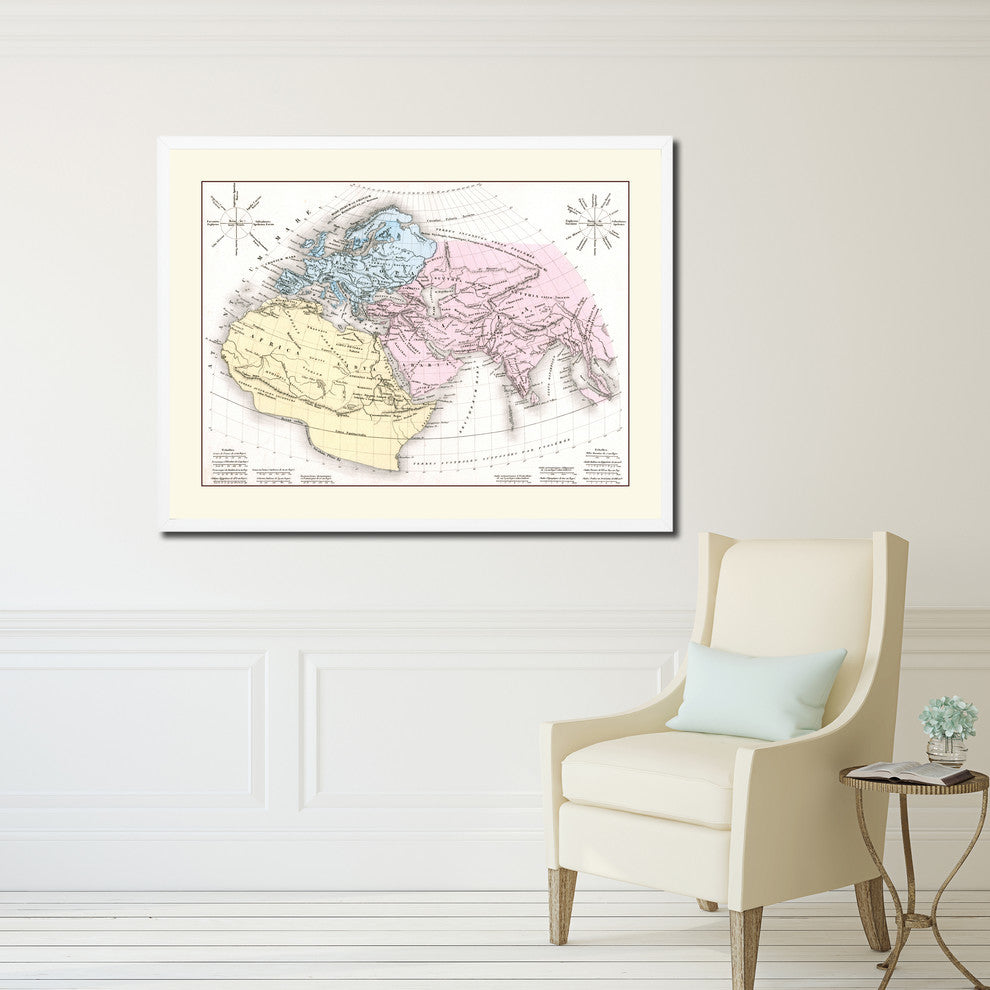 World In The Time Of Ptolomy Old Map Print On Canvas With Frame 28" X 37"
