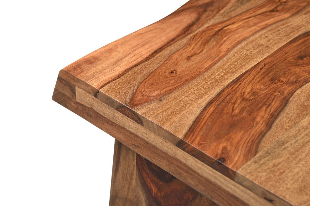 Damian 2-piece Live Edge Solid Wood Living Room Table Set, Brown