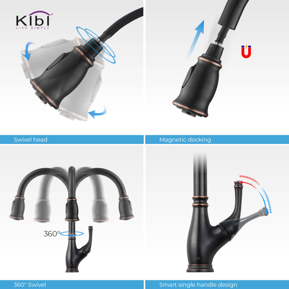 Summit Single Handle Pull Down Kitchen Faucet, Oil Rubbed Bronze, W/ Soap Dispen