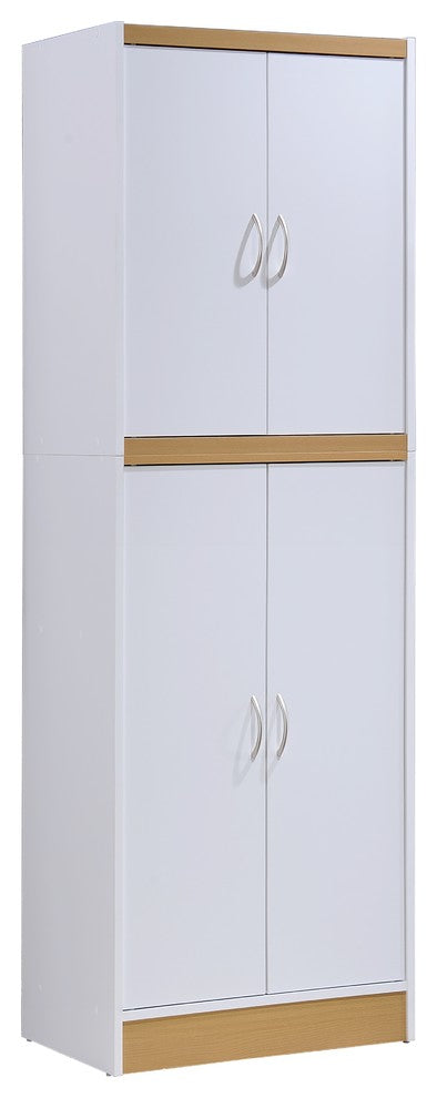Hodedah 4 Door Kitchen Pantry with 4 Shelves 5 Compartments in White Wood
