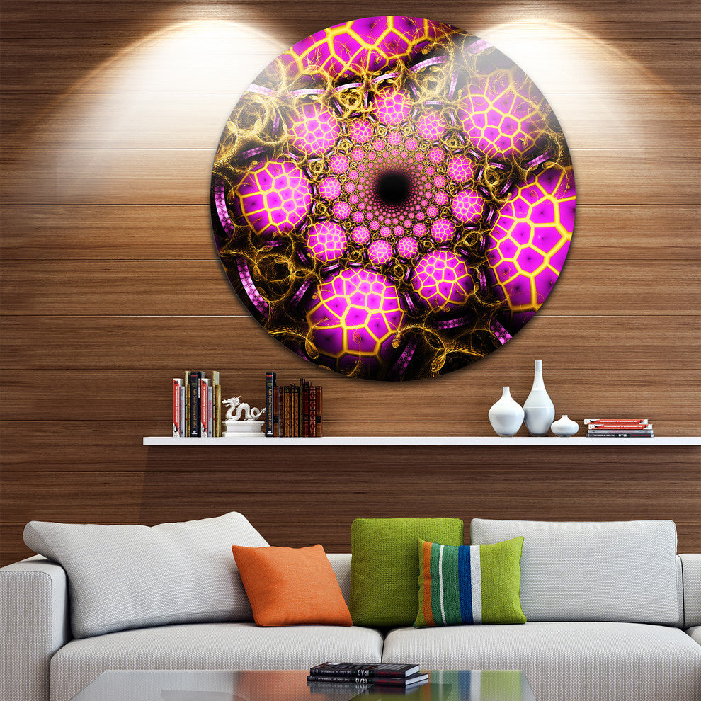 Purple Fractal Flower Design, Abstract Disc Metal Artwork, 23"