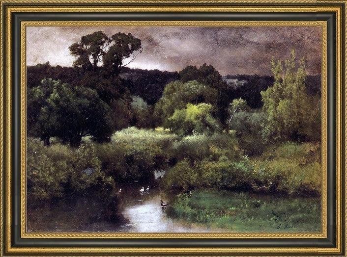 George Inness A Gray Lowery Day Framed Premium Canvas Print, 16"x24"