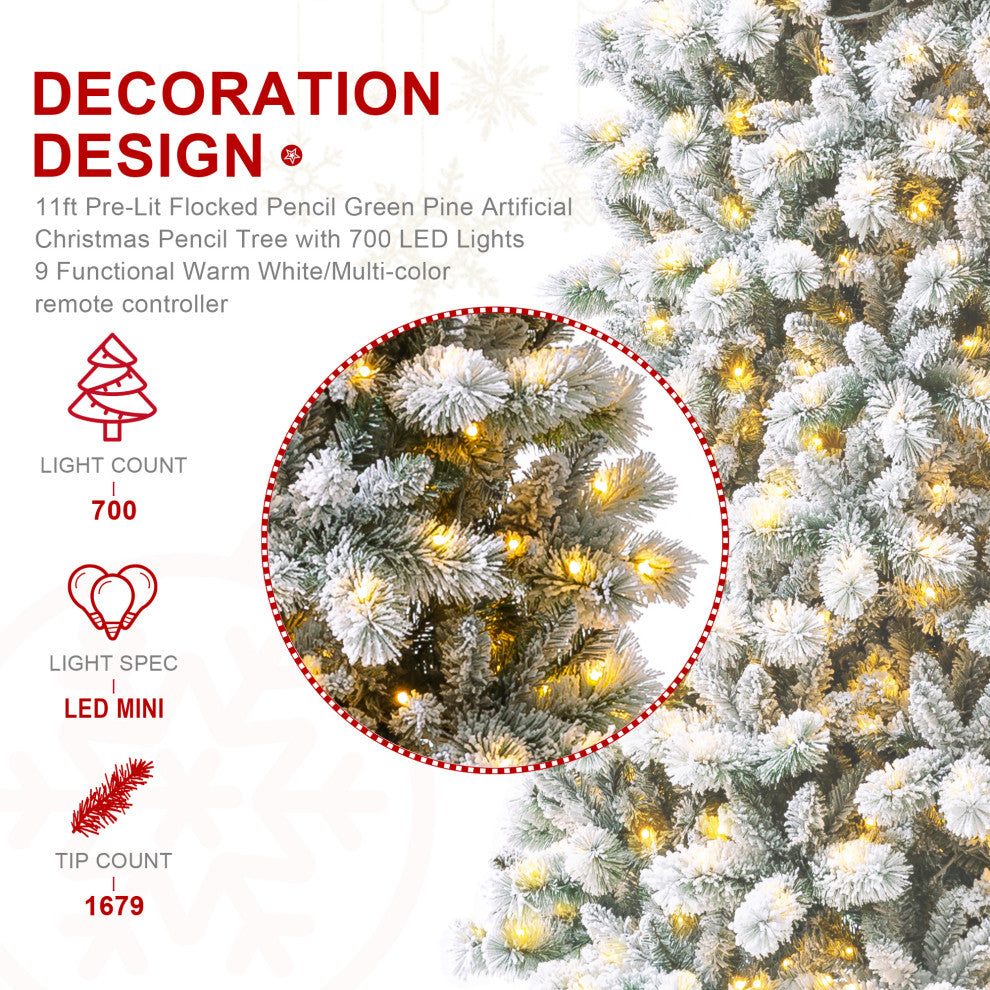 11' Pre-Lit Artificial Christmas Pencil Tree