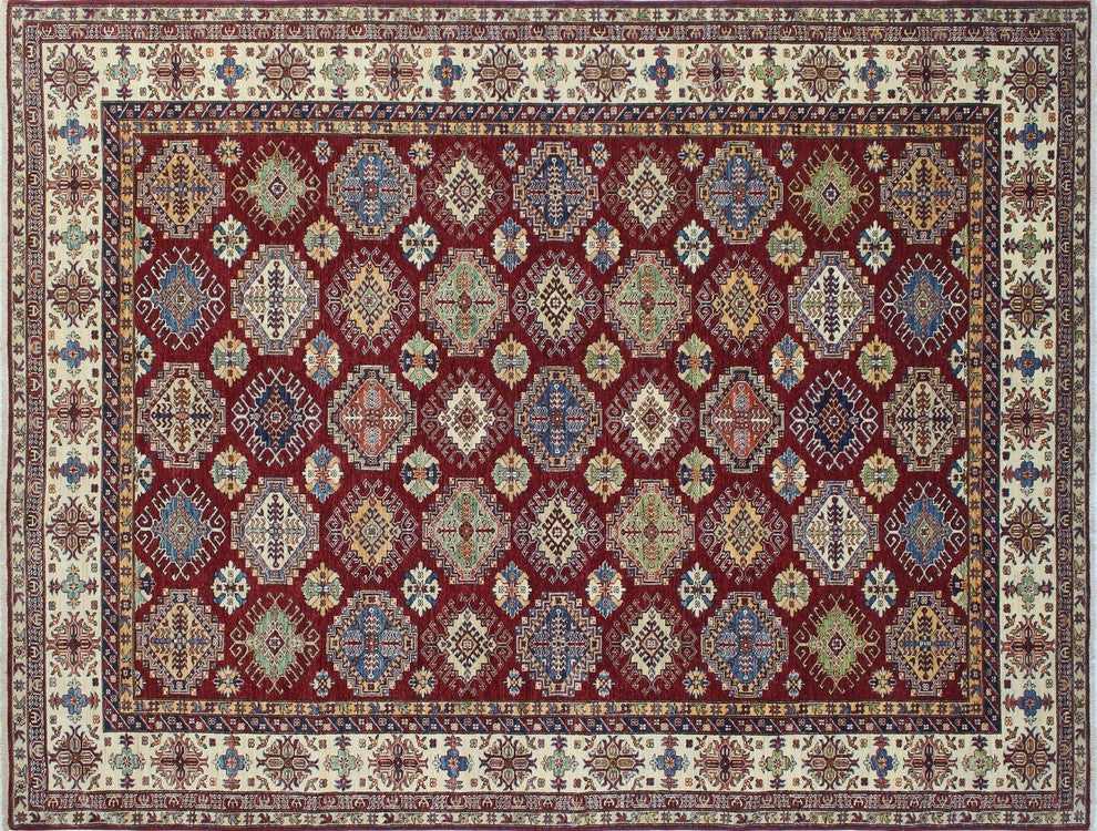 Super Kazak Rahman Red/Ivory Rug, 8'11"x12'1"