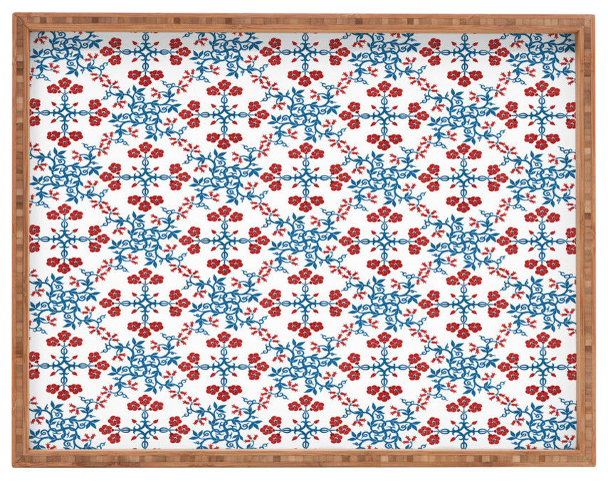 Belle13 Retro Floral Pattern Rectangular Tray, 18"x14"