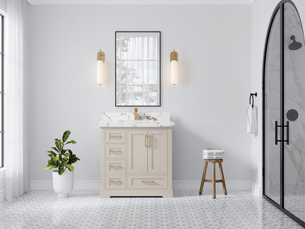 Boston 36" Center Sink Bath Vanity in Fine Grain 2" Viola Brown