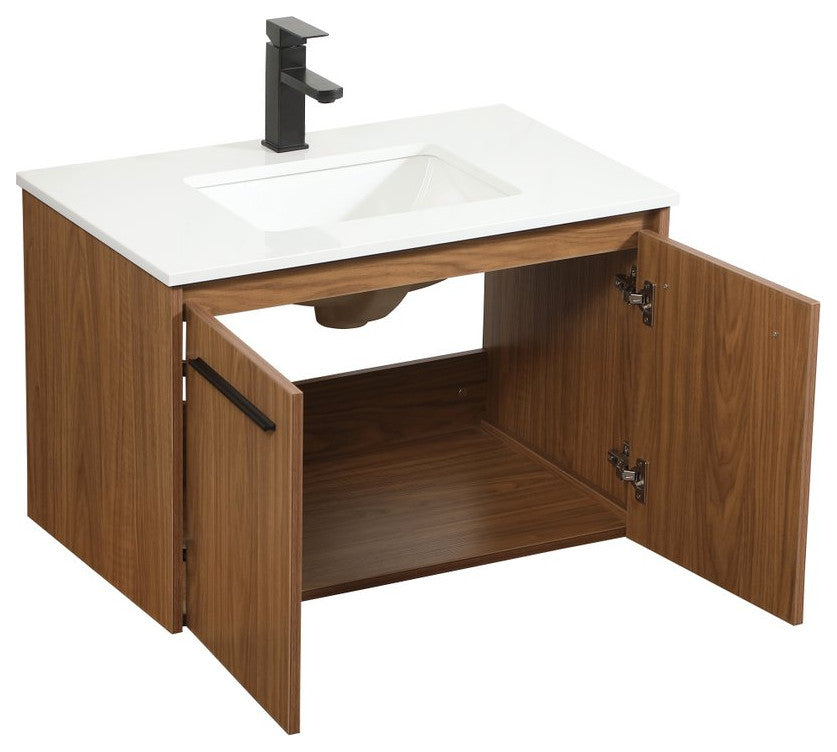 Phoebe Modern Walnut Brown-Light Bathroom Vanity, Walnut Brown, 30"