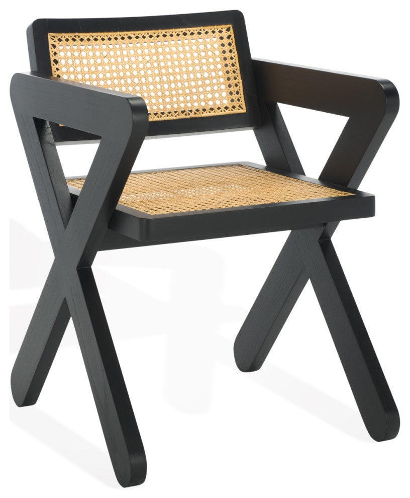 Safavieh Couture Tyrrell Rattan Dining Chair, Black/Natural