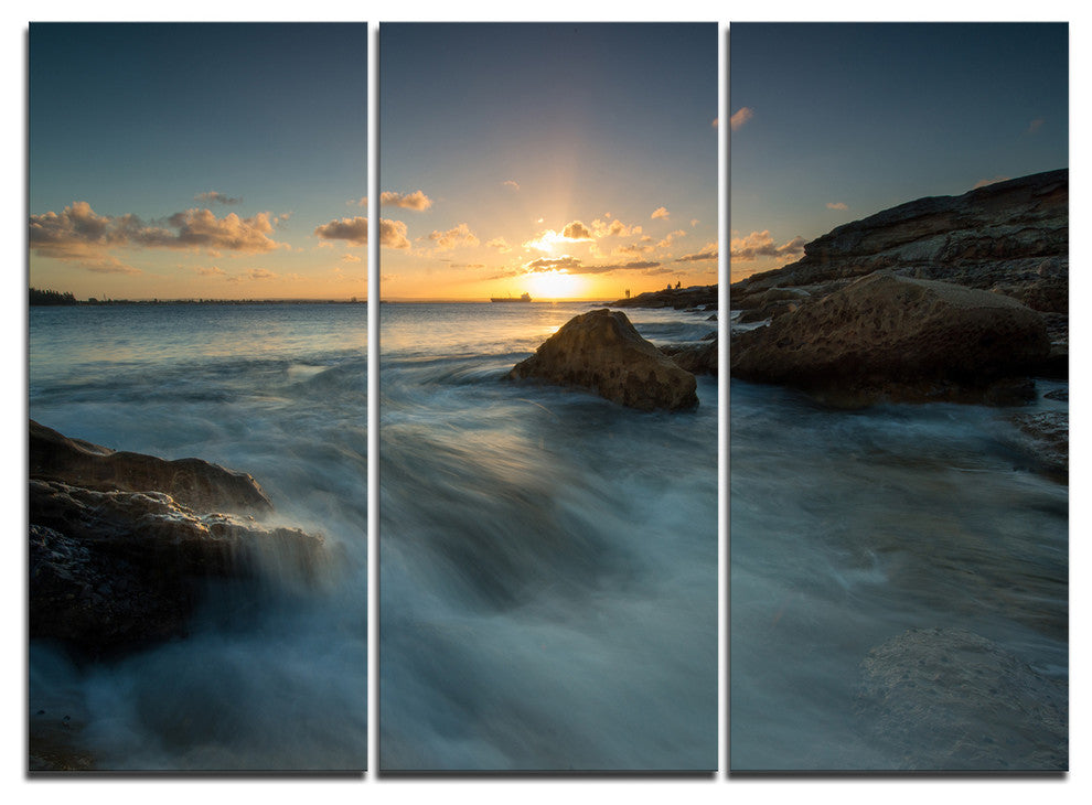 "Sydney Seashore at Sunset" Canvas Wall Art, 3 Panels, 36"x28"