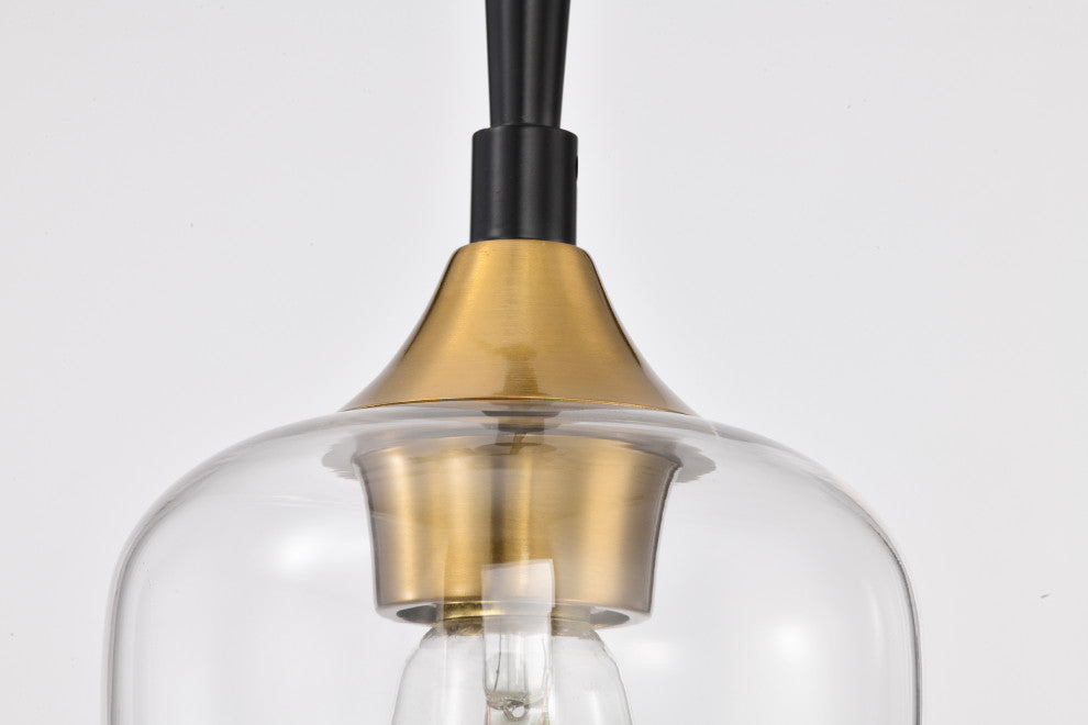 1-Light Black and Antique Brass Modern Mini Pendant With Clear Glass Shade