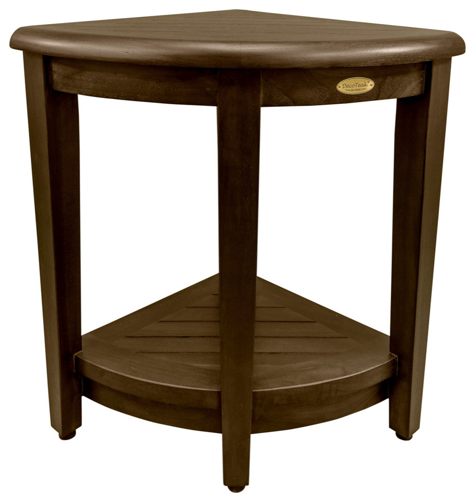 Oasis Teak Corner Shower Stool, Table With Shelf, 16"x18"
