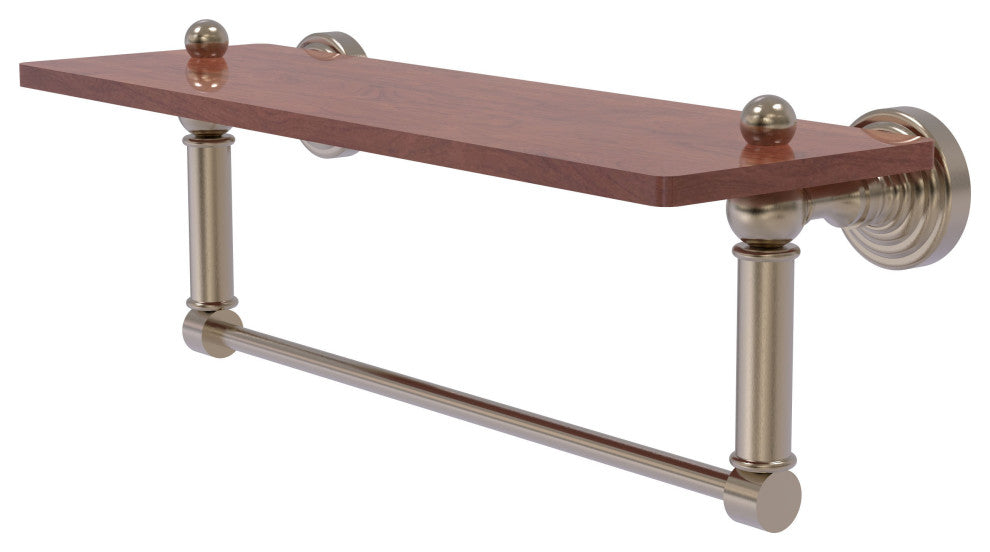 Waverly Place 16" Solid Wood Shelf and Towel Bar, Antique Pewter