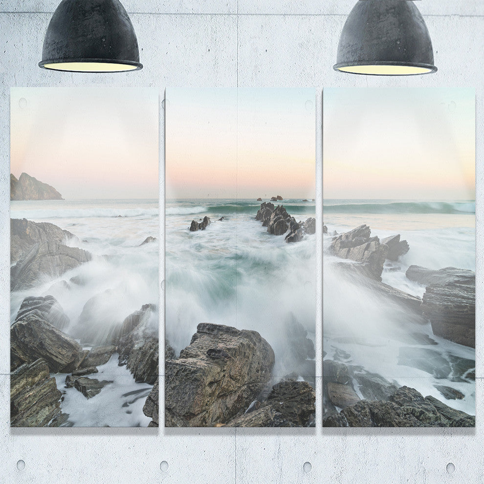 "Bay of Beaky Vibrant White Waves" Metal Wall Art, 3 Panels, 36"x28"