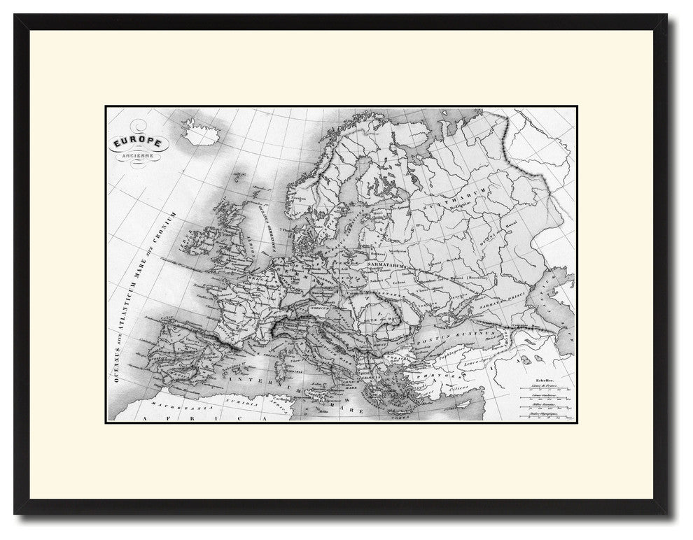 Ancient Europe Vintage B&W Map Canvas Print, 16"x21"
