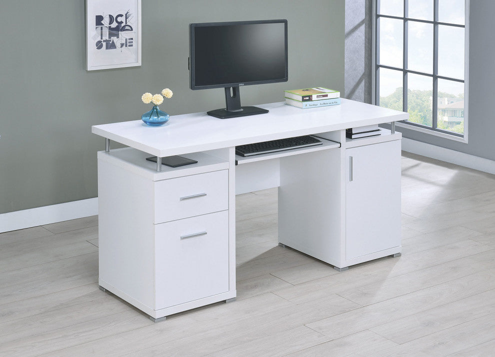 Computer Desk with 2 Drawers and Cabinet, White