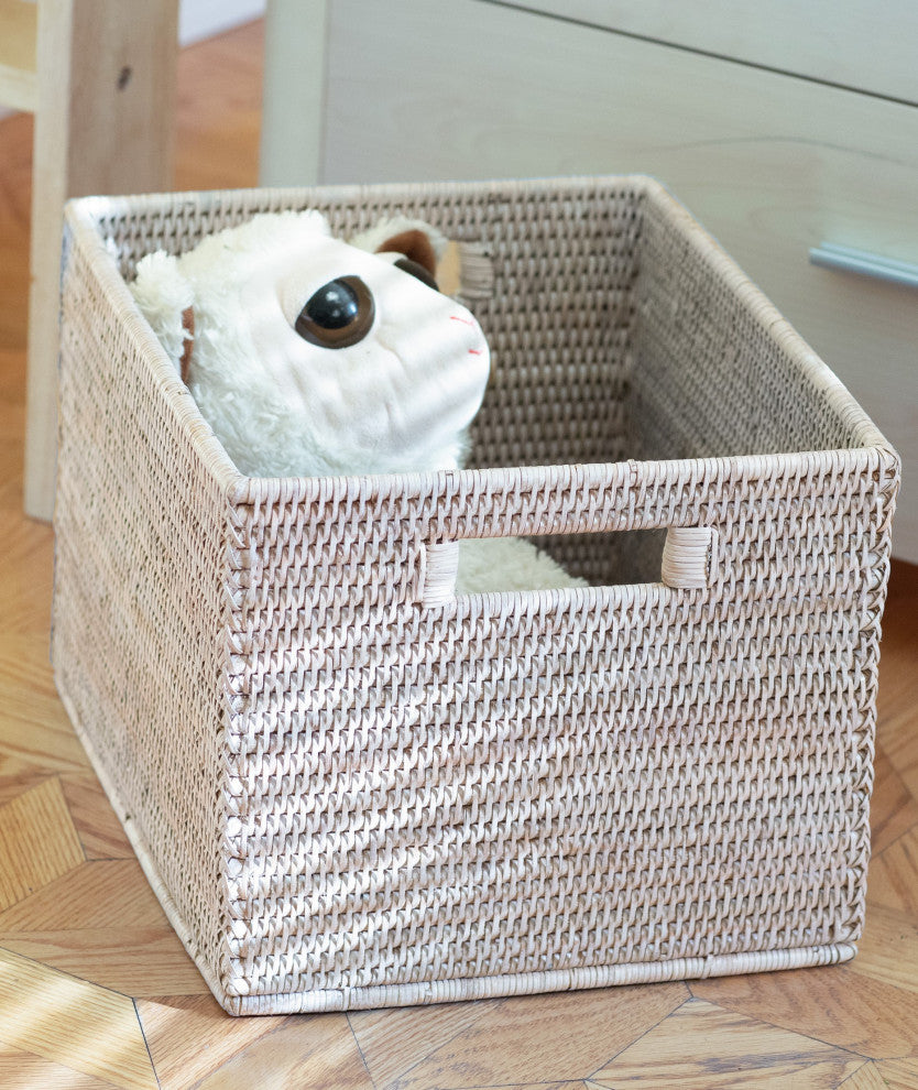 Artifacts Rattan Storage Box Letter File Organizer, White Wash