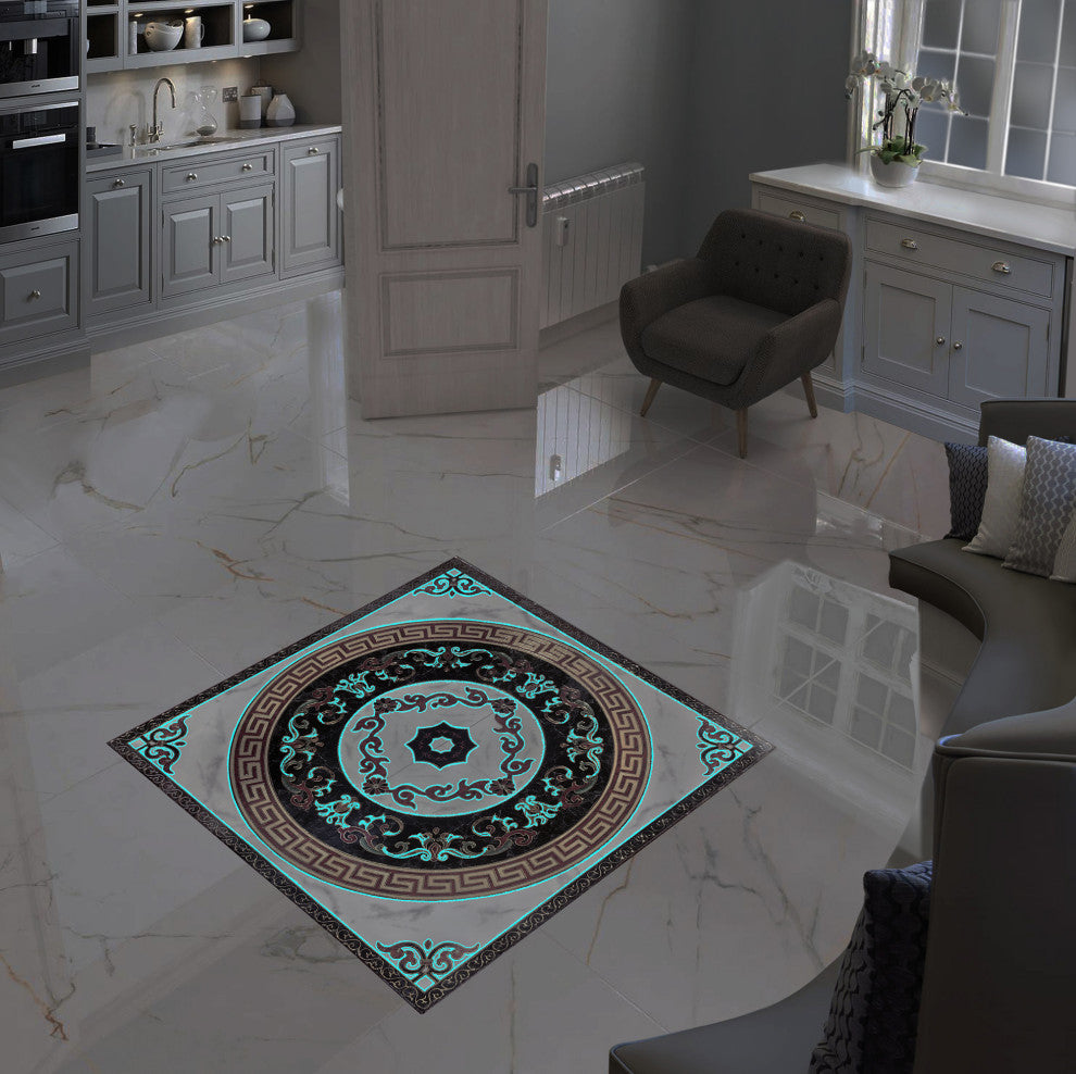 48"x48" Center Piece Porcelain Medallion Greek Key Motif