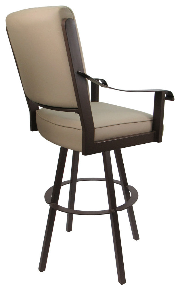 Leather Swivel Metal Bar Stool - Memphis on Warren Base, Tan Leather on Brown, 26"