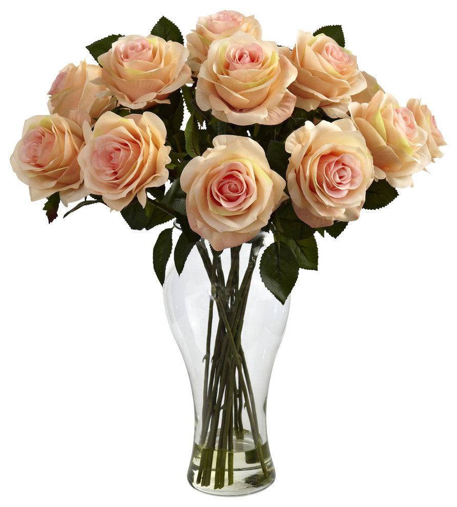 Blooming Roses With Vase, Peach
