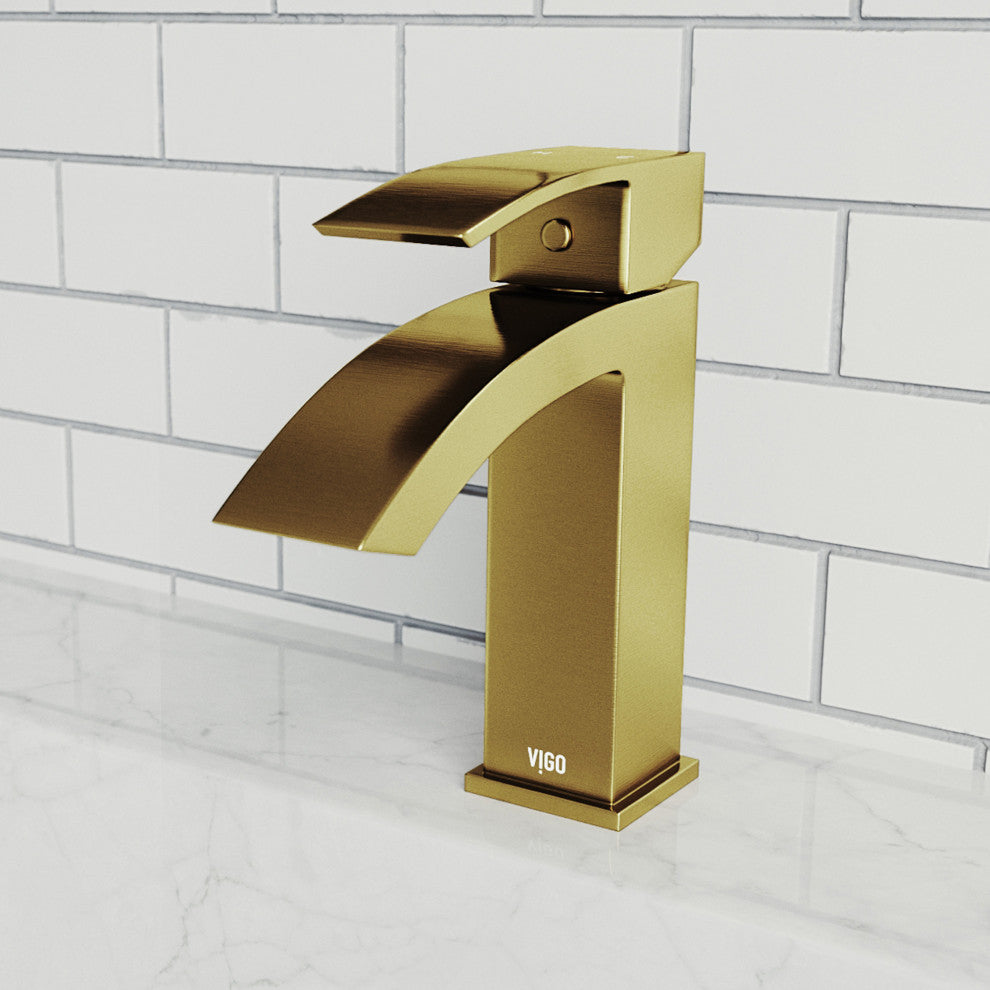 VIGO Satro 7" H Single Handle Single Hole Bathroom Faucet, Matte Brushed Gold
