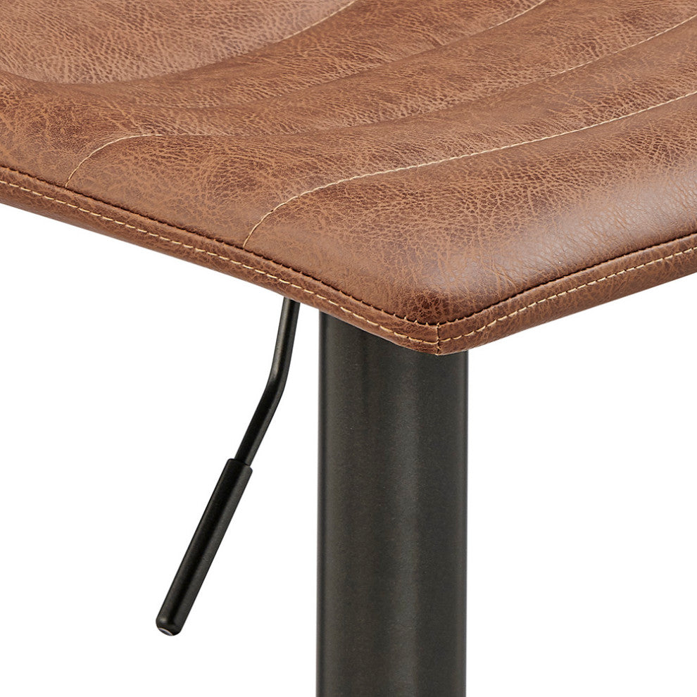 Koa Fabric Gaslift Swivel Bar Stool, Set of 2, Umber Brown, Faux Leather