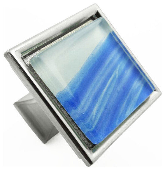 Hand Brush Blue Tilted Stroke Crystal Glass Brushed Nickel Madison Classic Knob