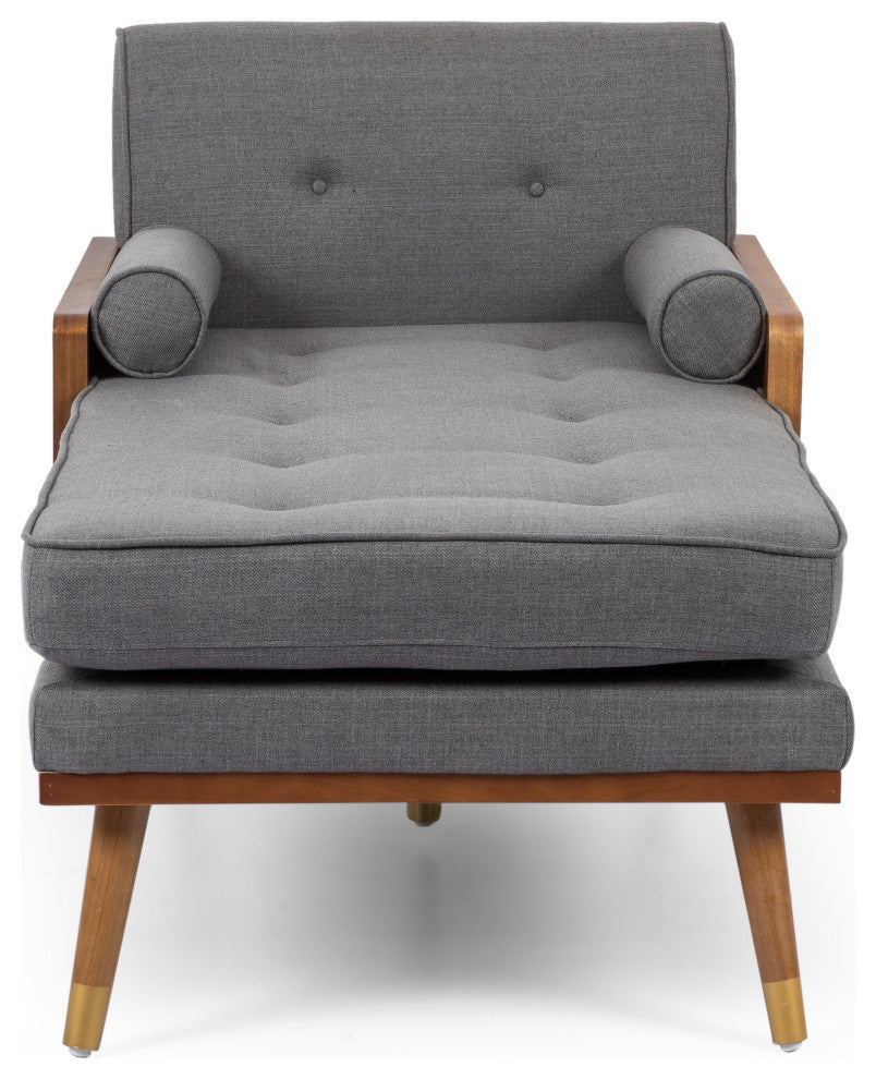 Miles Fabric Chaise Lounge, Gray and Dark Walnut