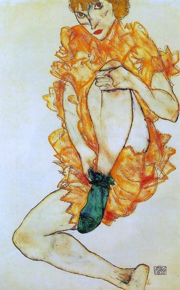 Egon Schiele The Green Stocking - 18" x 27" Premium Canvas Print