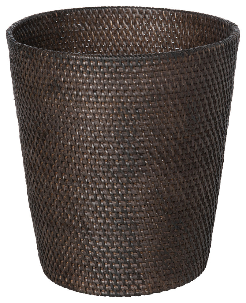 Loma Round Rattan Paper Waste Basket, Espresso