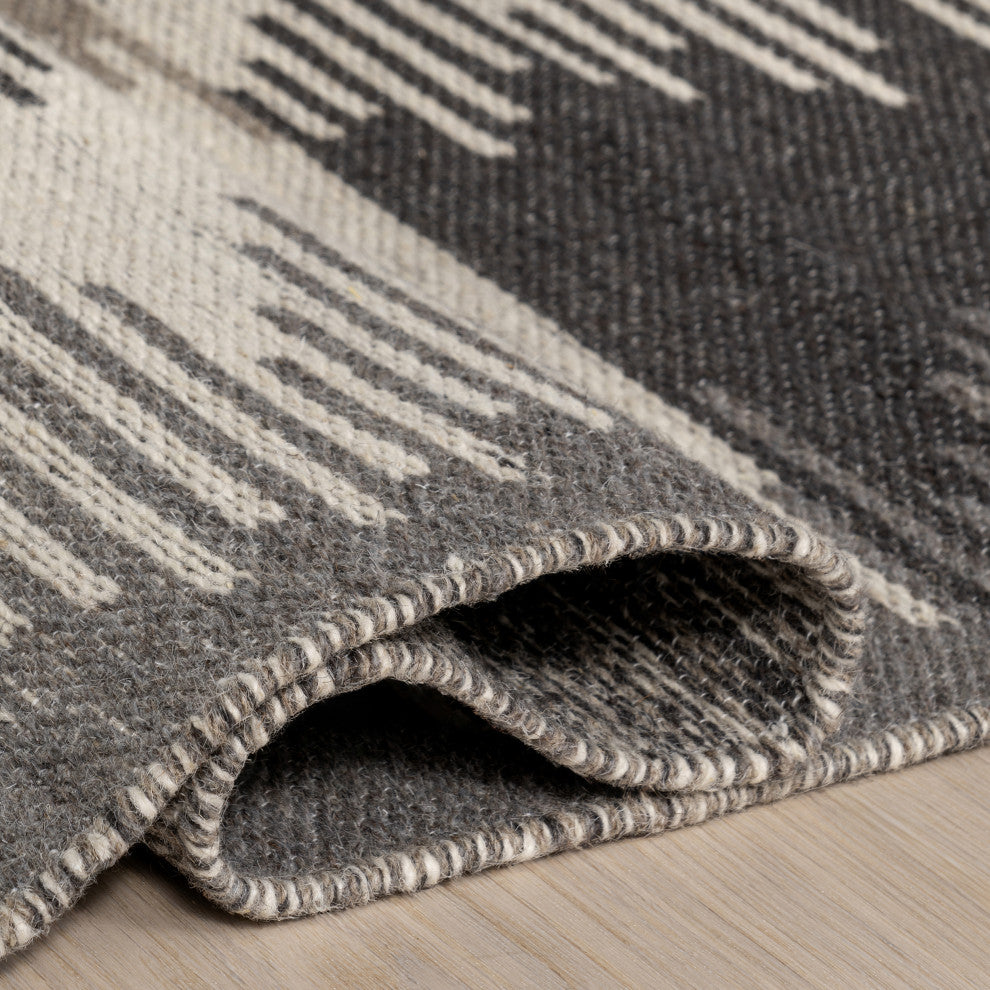Memento Abstract Reversible Wool Area Rug, Charcoal 3' x 5'