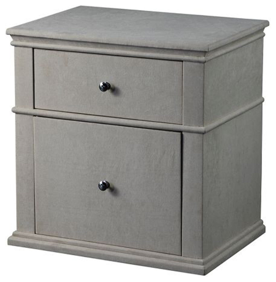 Benzara BM194583 Upholstered Wooden Nightstand with Two Drawers, Light Gray