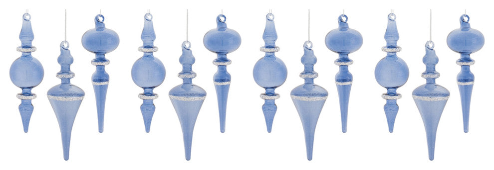 Blue Glass Finial Drop Ornament, 12-Piece Set