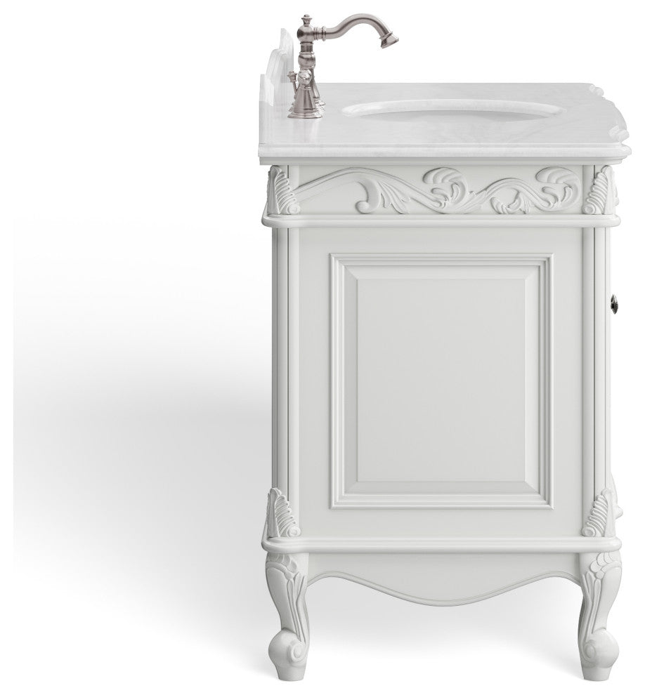 Antique White Traditional Style Single Sink Beckham Bathroom Vanity, White, 42", Single Sink, With Mirror, Freestanding