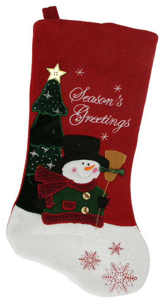 Scenic Applique "Season's Greetings" Embroidered Fleece Stocking, Red
