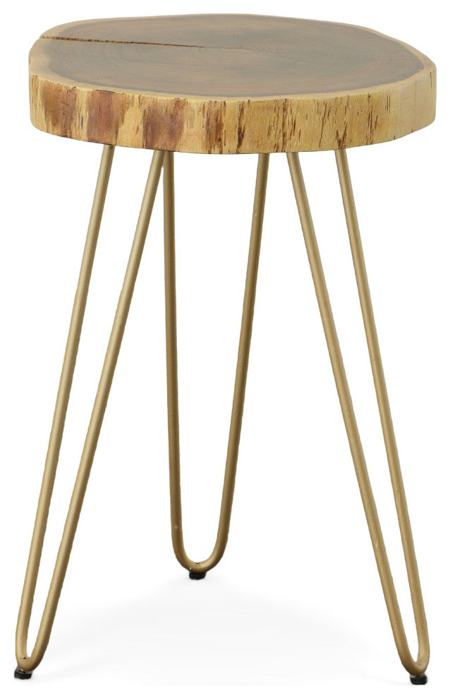 Seti Live Edge Accent Table Top, Gold