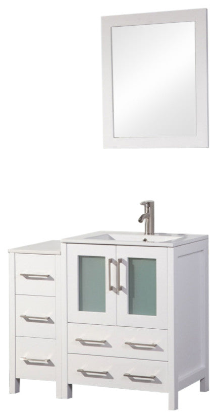 Vanity Art Vanity Set With Ceramic Top, 36", White, Standard Mirror