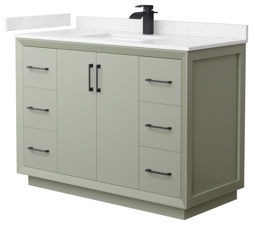 Strada 48" Light Green Single Vanity, Cultured Top, Black Trim