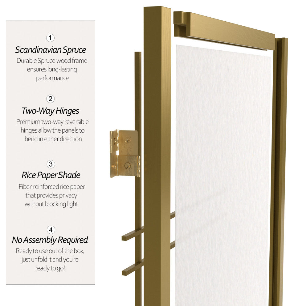 6' Tall Double Cross Shoji Screen, Special Edition, Gold, 5 Panels