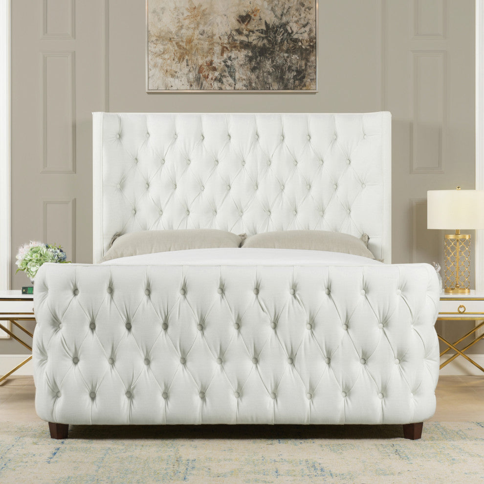 Brooklyn Tufted Sheltered Wingback Panel Bed, Antique White, Queen