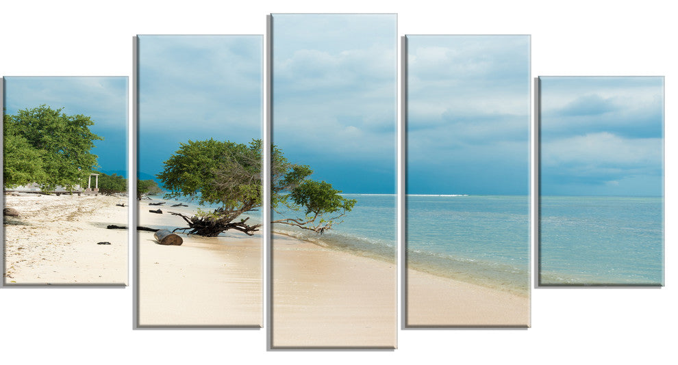"Beautiful Coastline in Indonesia" Modern Seascape Wall Art, 5 Panels, 60"x32"