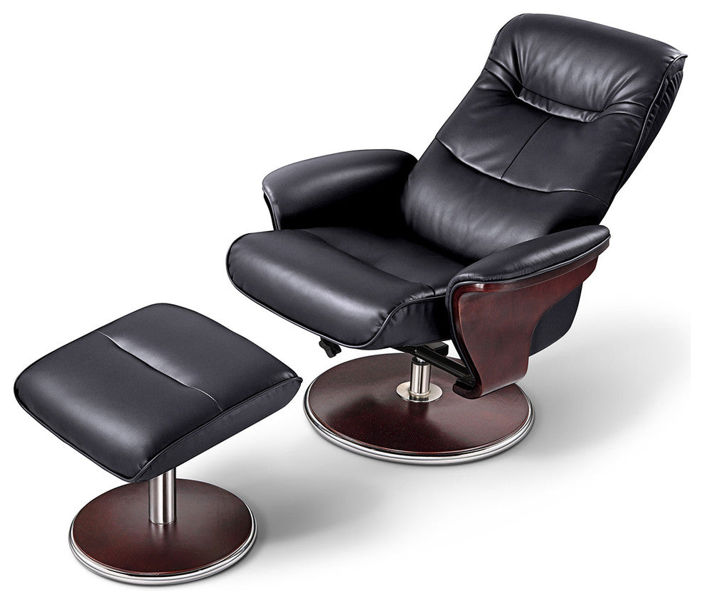 Milano Leather Swivel Recliner and Ottoman, Black