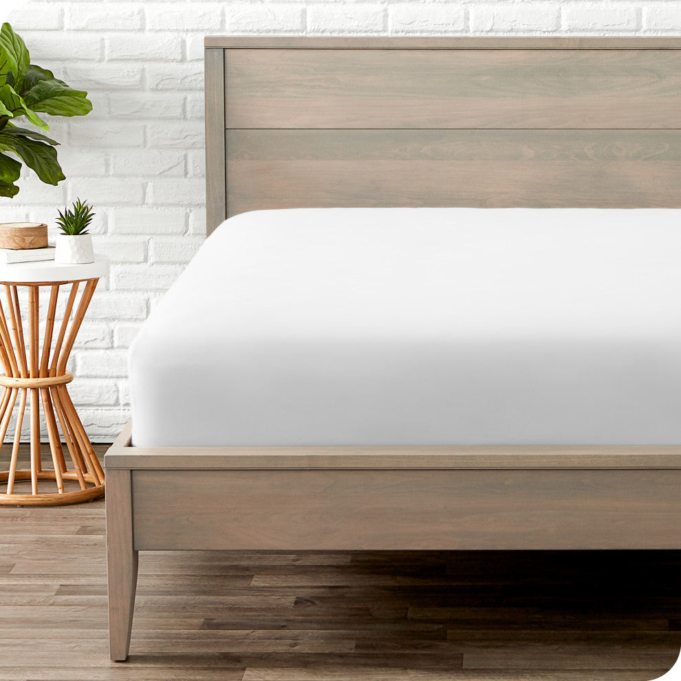 Bare Home Microfiber Fitted Sheet Deep Pocket, White, Queen