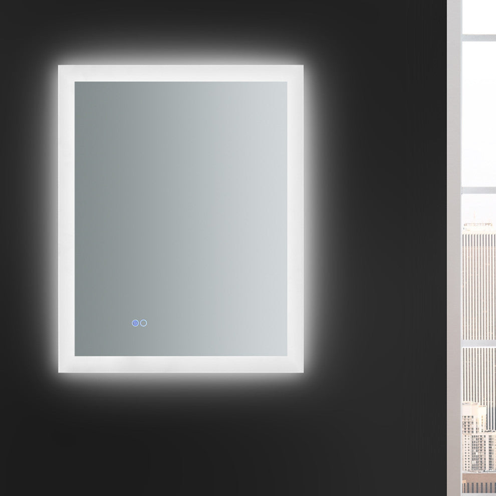 Angelo Bathroom Mirror With Halo Style LED Lighting and Defogger, 24"x30"