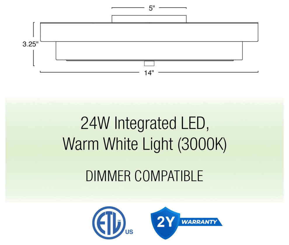 Kira Home Hermosa 14" Ceiling Light, Integrated 24W LED, Round Glass Diffuser